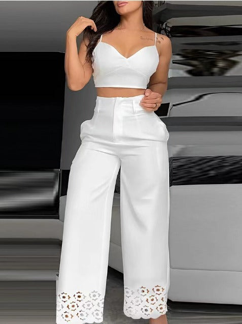 Damen Trendiges Zweiteiliges Outfit mit Oberteil und weiten Hosen R&B