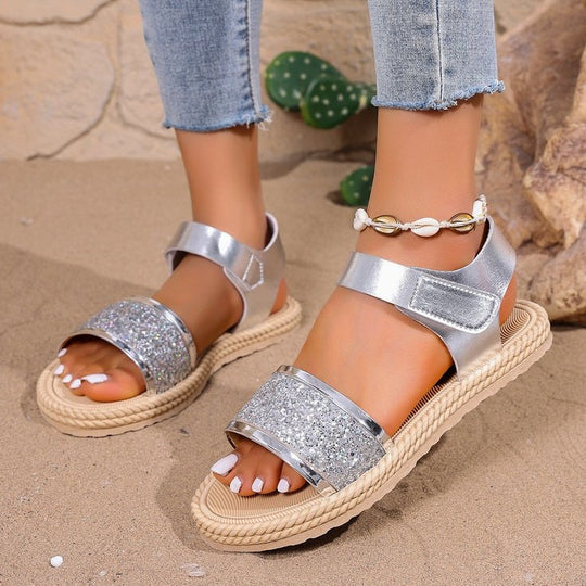 Damen Komfortable Glitzer-Sandalen mit verstellbaren Riemen R&B