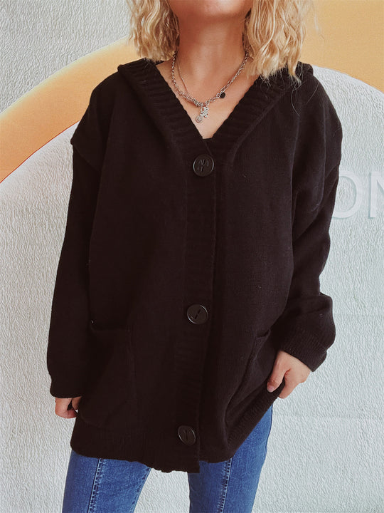 Damen bequeme Strickjacke mit Kapuze und praktischen Taschen R&B