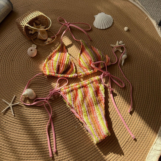 Damen Zweiteiliges Strand-Bikini-Set mit buntem Streifenmuster R&B
