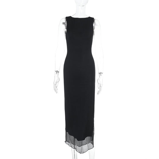 Damen zeitloses Maxikleid mit transparentem Saum R&B