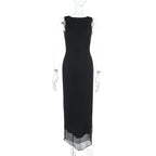 Damen zeitloses Maxikleid mit transparentem Saum R&B