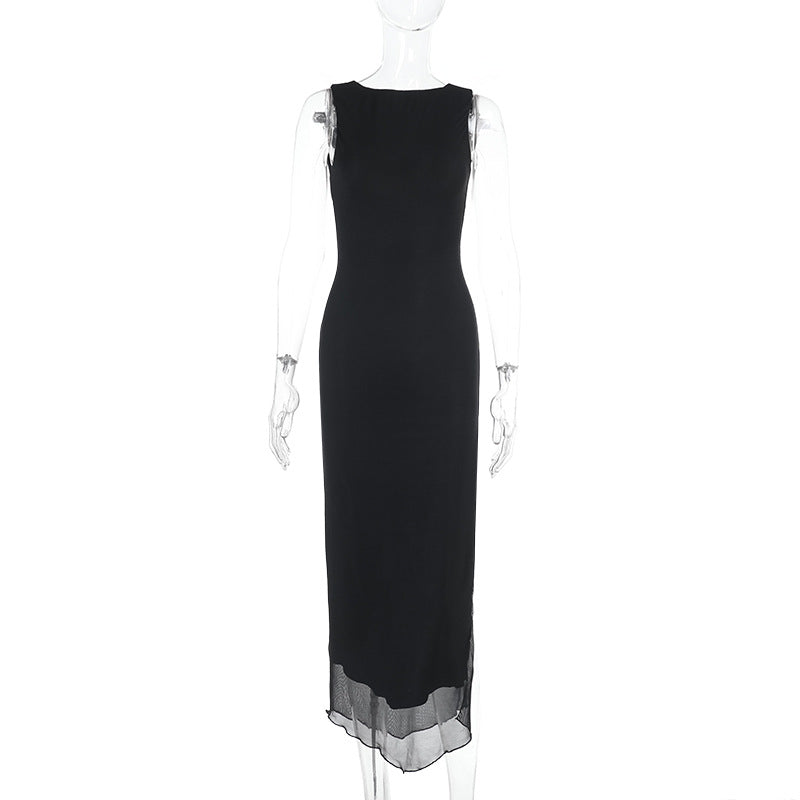 Damen zeitloses Maxikleid mit transparentem Saum R&B