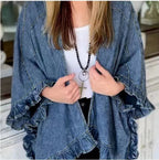 Damen lässiger Jeans-Cape mit voluminösen Rüschendetails R&B
