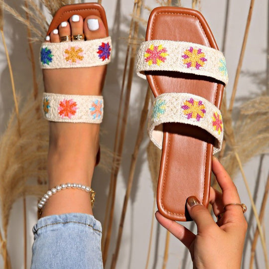 Damen Bunte Flauscher Slides mit floralem Design R&B