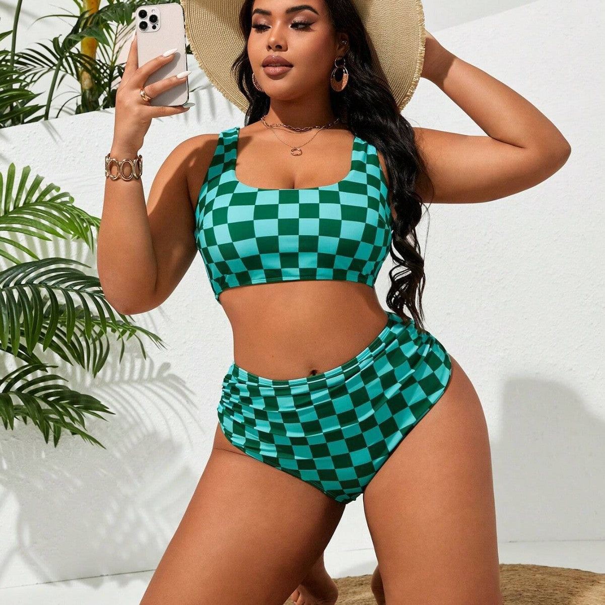 Damen Bikini-Set mit modischem Karomuster R&B