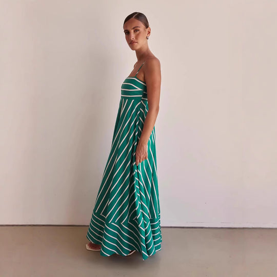 Damen Langarm Maxikleid mit elegantem Streifenmuster und fließendem Schnitt R&B