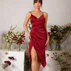 Damen Wickelkleid mit verführerischem Schlitz und schmalen Spaghettiträgern R&B