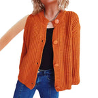 Damen Grobstrickjacke mit ballonförmigen Ärmeln und dekorativen Knöpfen R&B