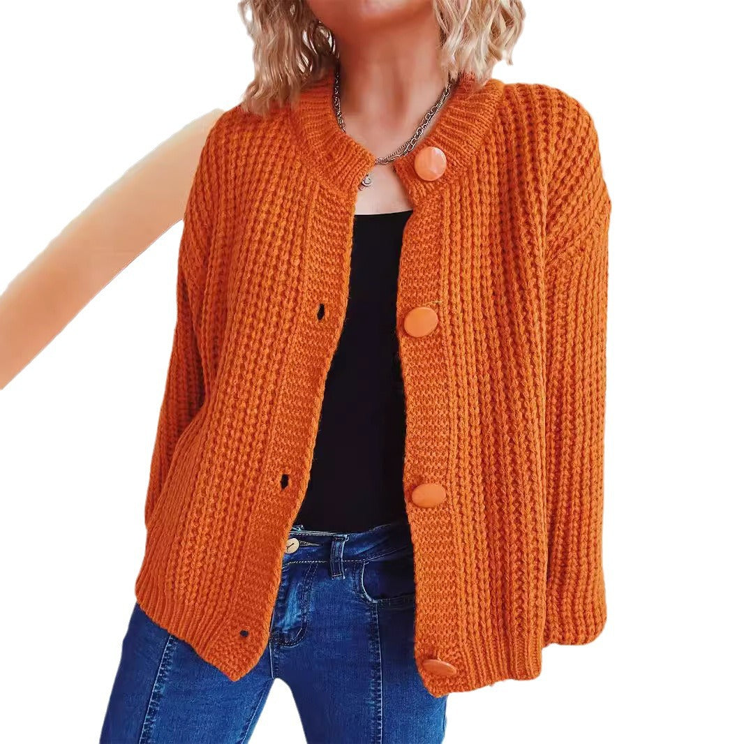 Damen Grobstrickjacke mit ballonförmigen Ärmeln und dekorativen Knöpfen R&B