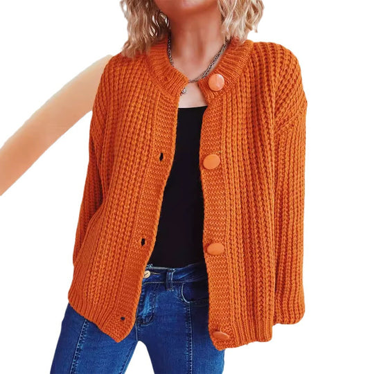 Damen Grobstrickjacke mit ballonförmigen Ärmeln und dekorativen Knöpfen R&B