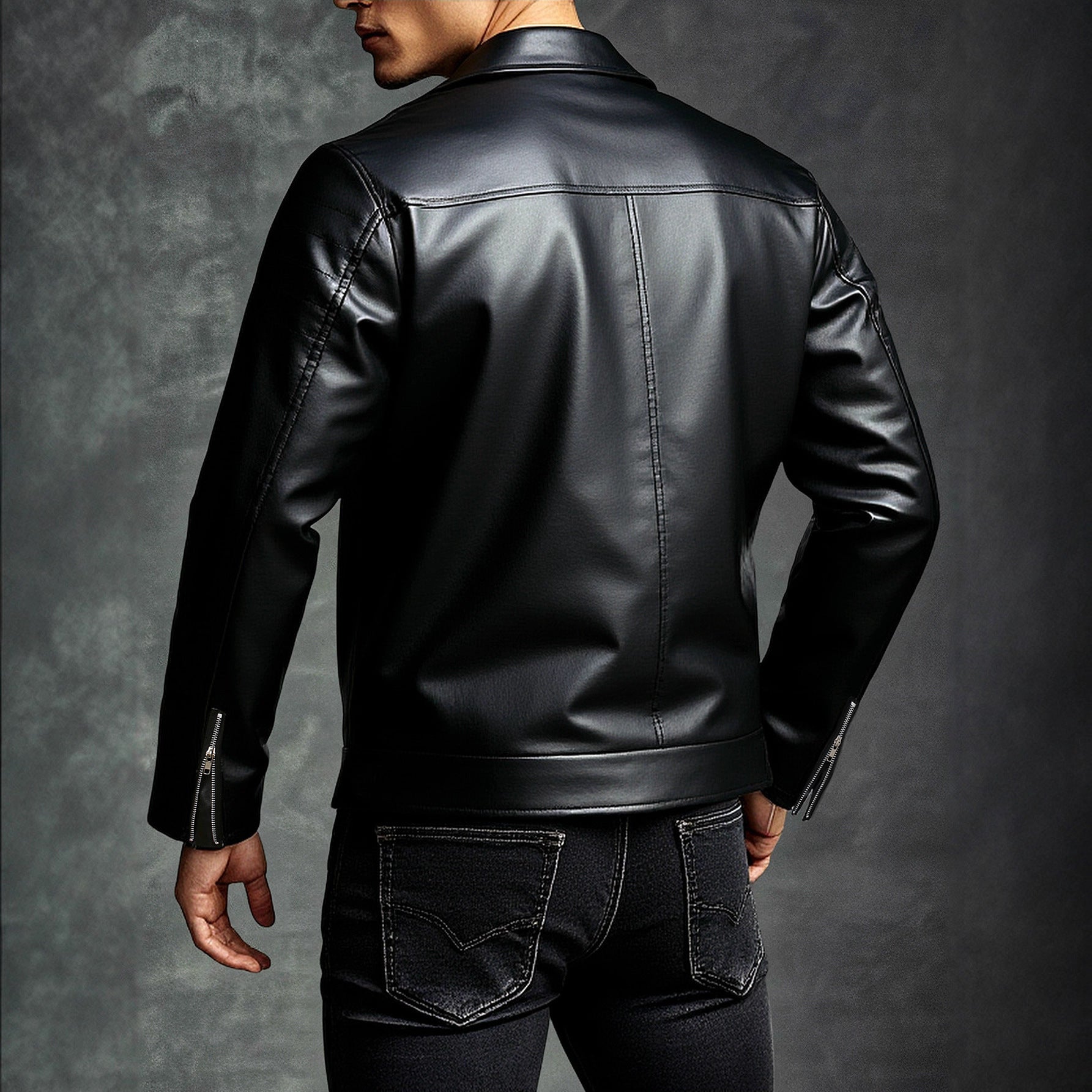 Herren Kunstleder Motorradjacke mit Reißverschluss R&B