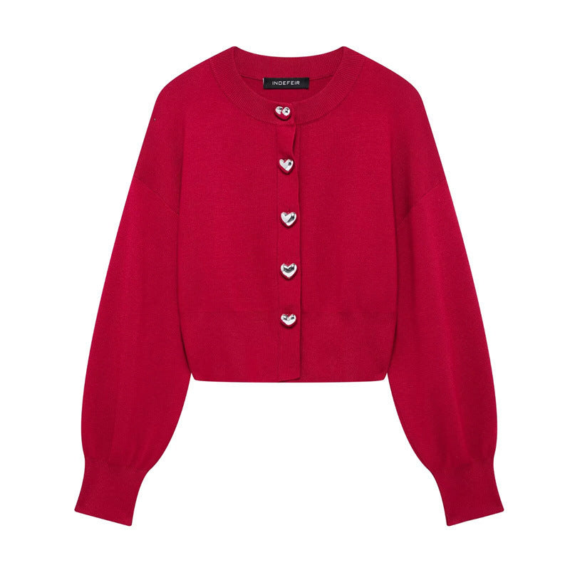 Damen Kuschelige Strickjacke mit herzförmigen Knöpfen R&B