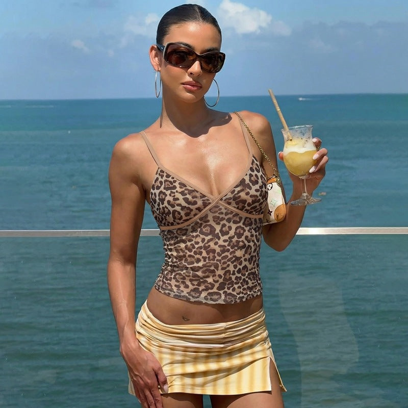 Damen Trägertop mit Leopardendruck und transparenter Verarbeitung R&B