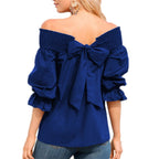 Damen Off-Shoulder Bluse mit Puffärmeln und Schleifendetail R&B