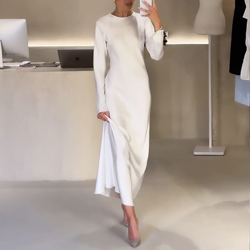 Damen elegantes Maxikleid mit schickem Stehkragen und langem Schnitt R&B