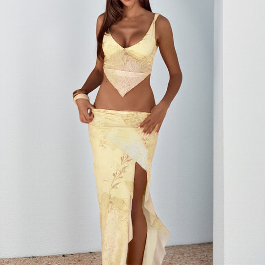 Damen elegantes Wickelkleid mit transparenten Einsätzen und hohem Beinschlitz R&B