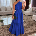 Damen Maxi-Kleid mit asymmetrischem Schnitt und elegantem Taillengürtel R&B