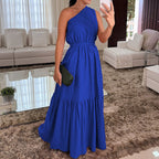 Damen Maxi-Kleid mit asymmetrischem Schnitt und elegantem Taillengürtel R&B