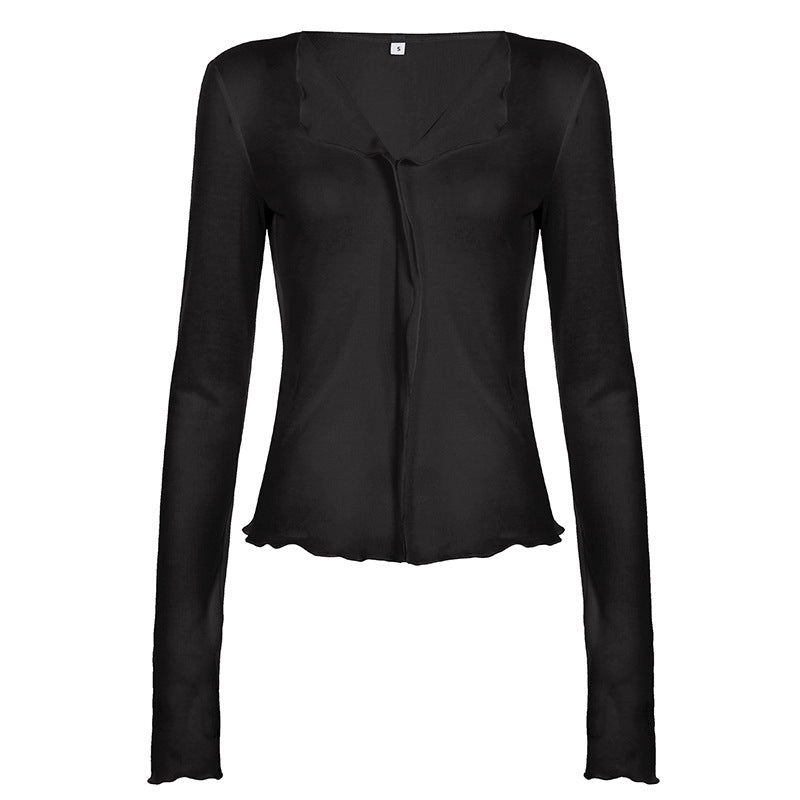 Damen luftiges Chiffon-Oberteil mit voluminösen Rüschendetails R&B