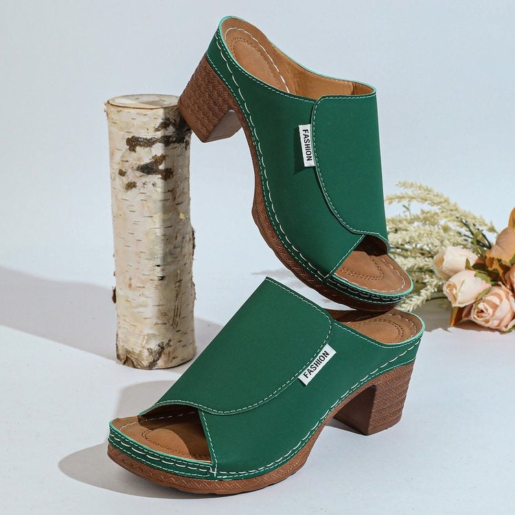 Damen Komfortable Open-Toe Pantoletten mit Holz-Optik R&B