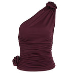 Damen asymmetrisches Top mit Raffungen und floralem Detail R&B