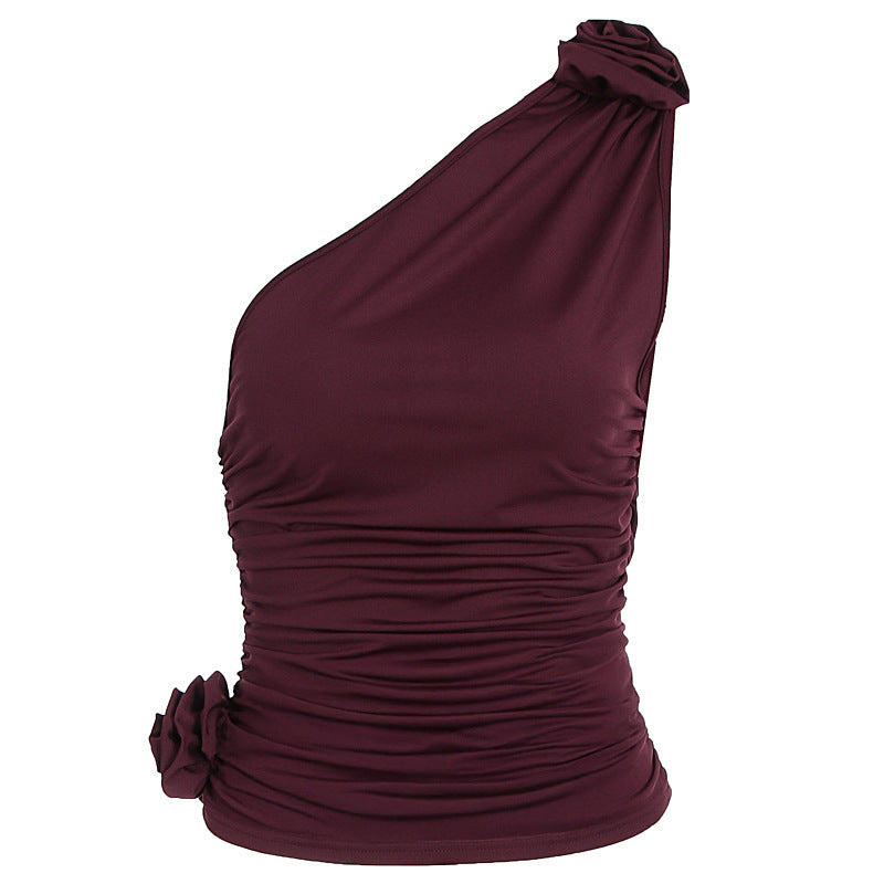 Damen asymmetrisches Top mit Raffungen und floralem Detail R&B