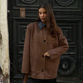 Damen oversized Kunstlederjacke mit schickem Kragen R&B