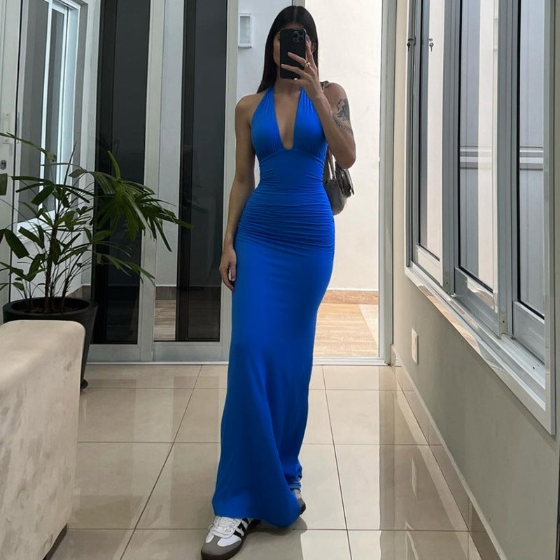 Damen Halter-Maxikleid mit eleganter Drapierung R&B