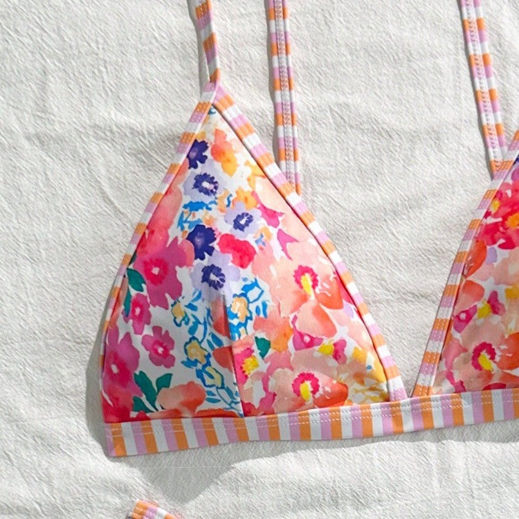 Damen Triangel-Bikini-Set mit floralem Muster und verspieltem Design R&B