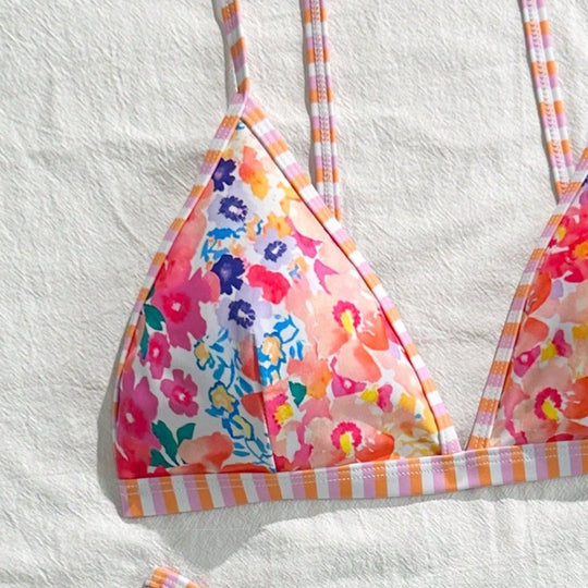 Damen Triangel-Bikini-Set mit floralem Muster und verspieltem Design R&B