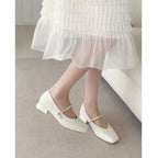 Damen Ballerinas mit Perlenschmuck und bequemem Blockabsatz
