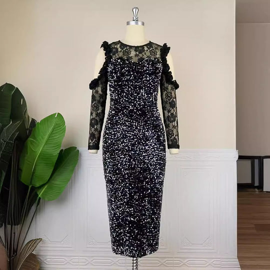 Damen Glitzerndes Festkleid mit eleganten Spitzendetails R&B