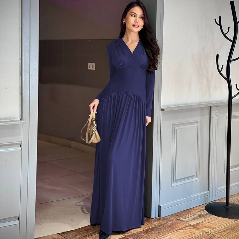 Damen Elegantes Maxikleid mit tiefem V-Ausschnitt und fließendem Schnitt R&B