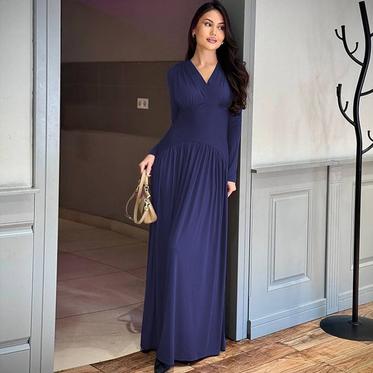 Damen Elegantes Maxikleid mit tiefem V-Ausschnitt und fließendem Schnitt R&B