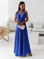 Damen Wickel-Maxikleid mit tiefem V-Ausschnitt und fließendem Schnitt R&B