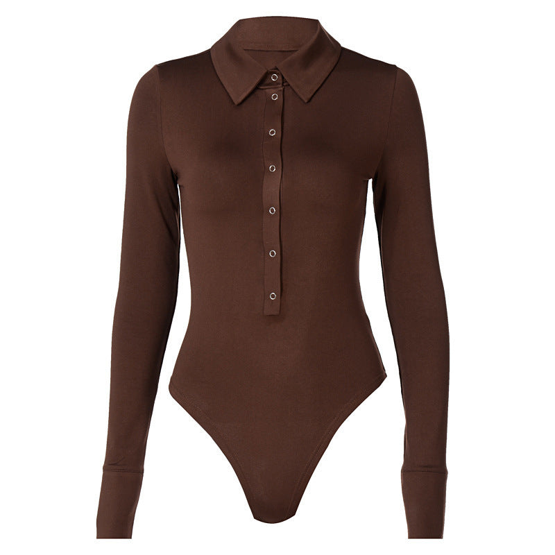 Damen Elegantes Body mit Knopfleiste und langen Ärmeln R&B