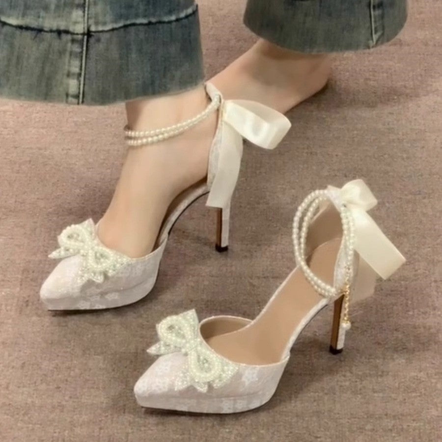 Damen elegante High Heel Sandalen mit zierlicher Schleifenverzierung R&B