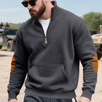 Herren nan Halbzip-Sweatshirt mit Stehkragen, Kängurutasche und kontrastierenden Ellbogenpatches R&B
