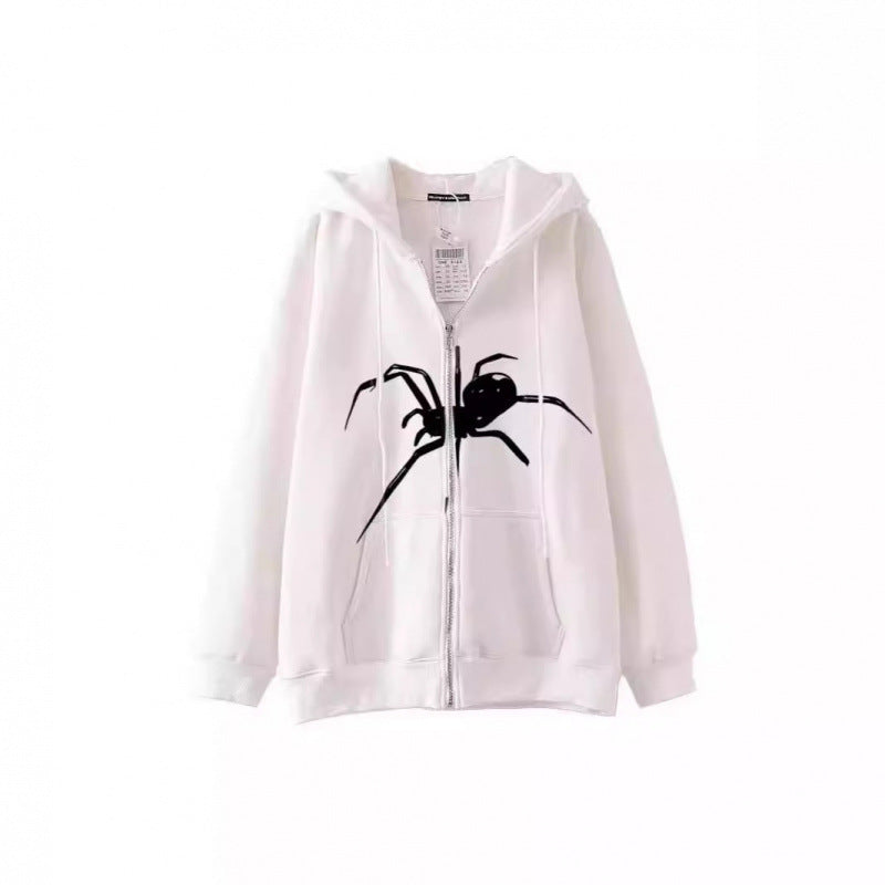 Damen Kapuzenjacke mit kreativem Spinnenmotiv und praktischem Reißverschluss R&B