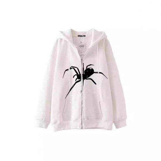 Damen Kapuzenjacke mit kreativem Spinnenmotiv und praktischem Reißverschluss R&B