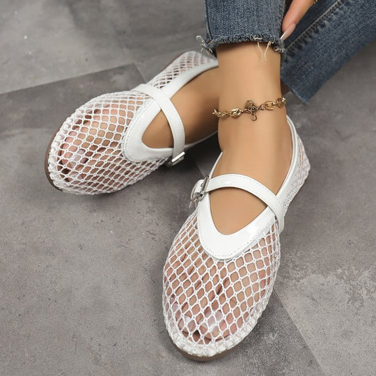 Damen Ballerinas mit modischem Netzdesign und dekorativem Riemchen R&B