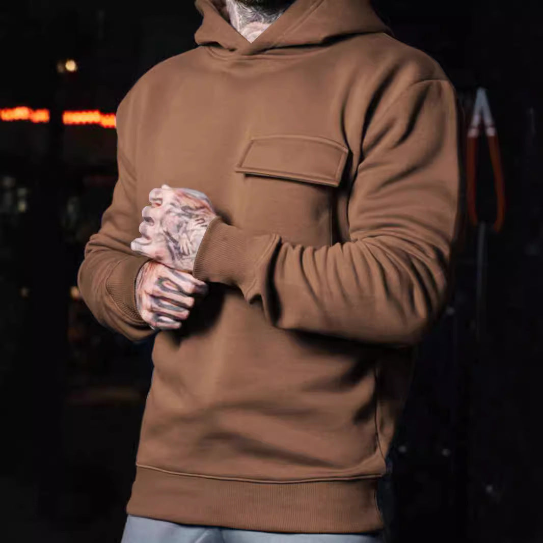 Herren nan athletischer Kapuzenpullover mit aufgesetzter Klappentasche aus schwerer French-Terry R&B