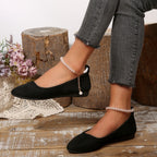 Damen Elegante und bequeme Ballerinas mit Perlenschmuck R&B