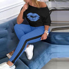 Damen stylisches T-Shirt mit Lippenmotiv R&B