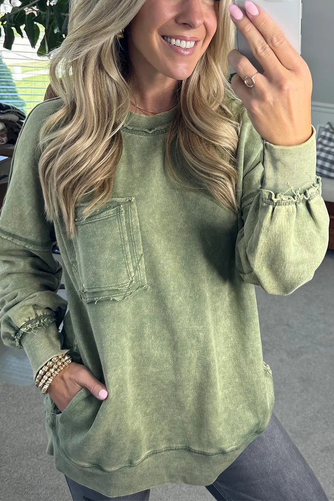 Damen Lässiger Oversized-Sweatshirt mit Rüschendetails R&B