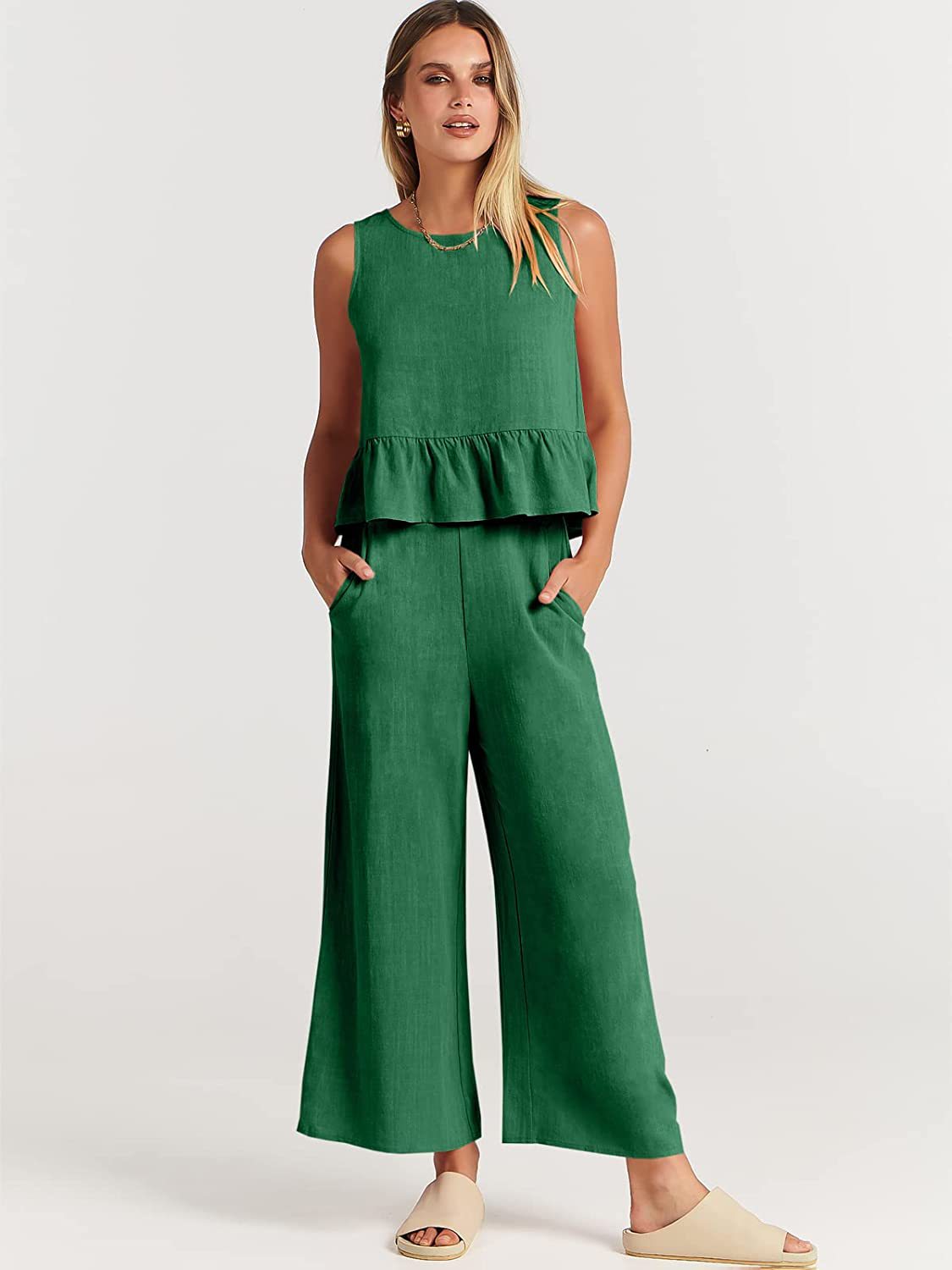 Damen luftiges und elegantes Zweiteiler-Set mit Rüschendetails R&B
