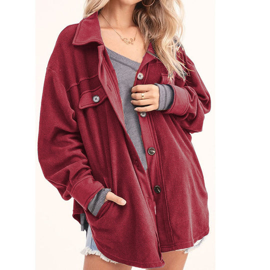 Damen lässige Overshirtjacke aus weichem Fleece R&B