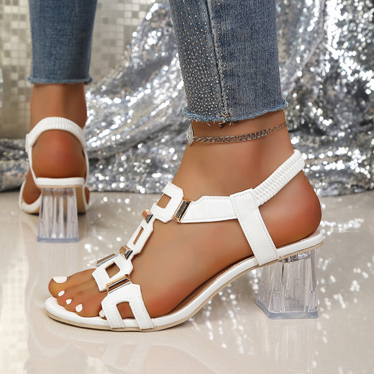 Damen Komfortable und modische Sandalen mit transparentem Blockabsatz R&B