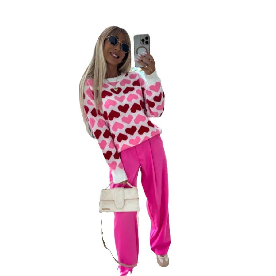 Damen Pullover mit Herzmuster und komfortablem Schnitt R&B